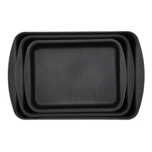 Royalford 3 Pcs Rectangular Baking Tray Set Aluminum Pan Black